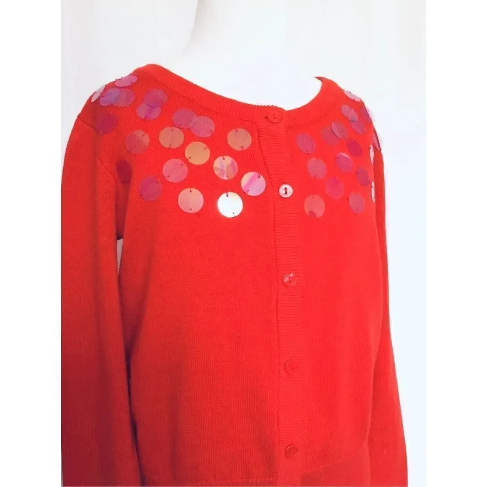 S A S H A Upcycled Girls 8/10 Red Sequined Cardigan